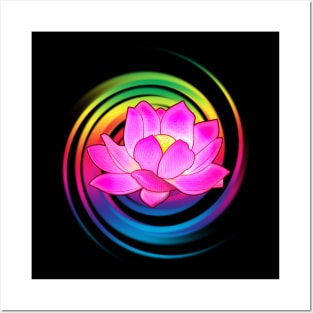 Lotus Flower with Rainbow Spiral Posters and Art